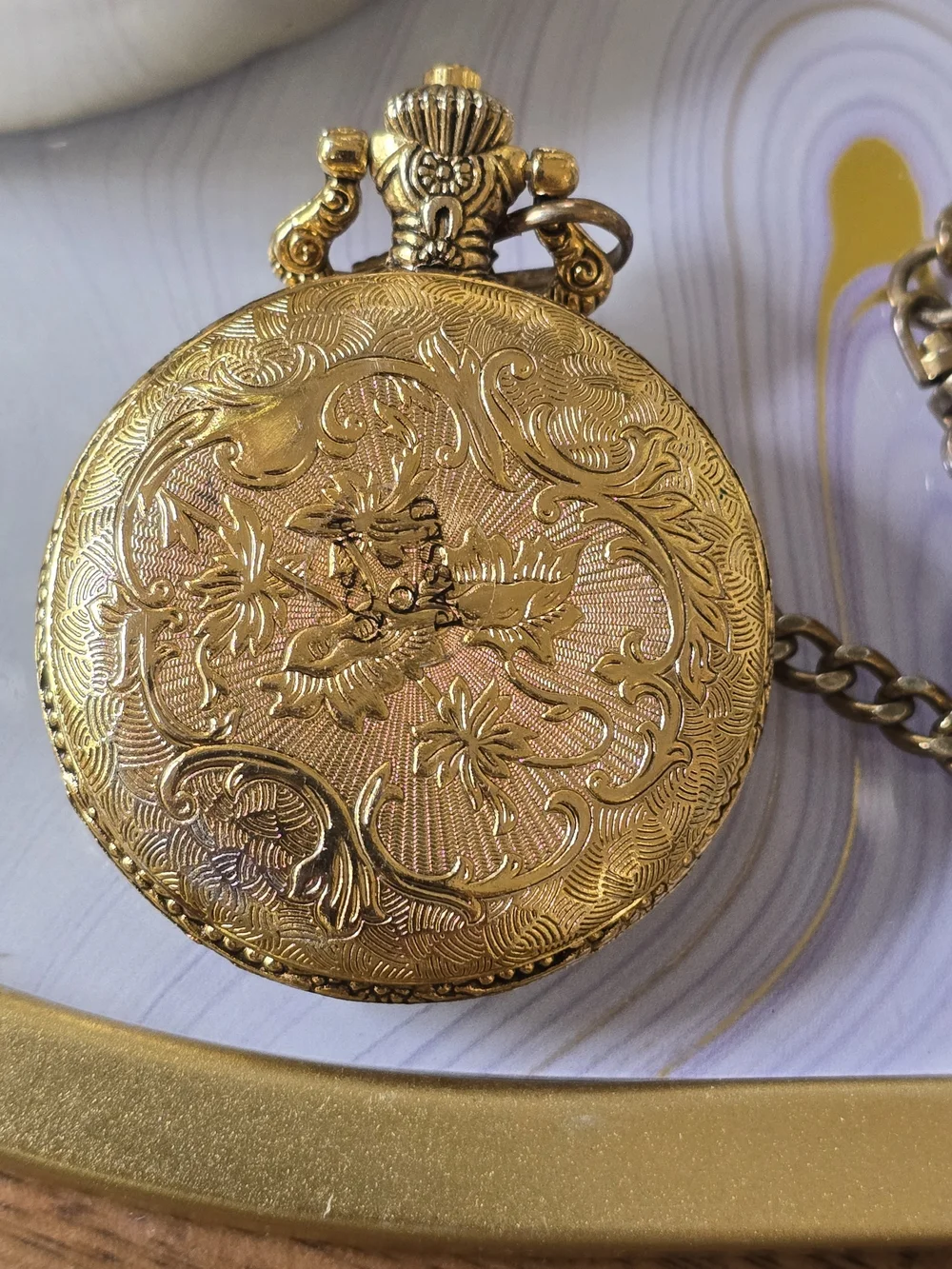Gold Pocket Watch It Eagle Quartz - Gold Finish Working Cond
